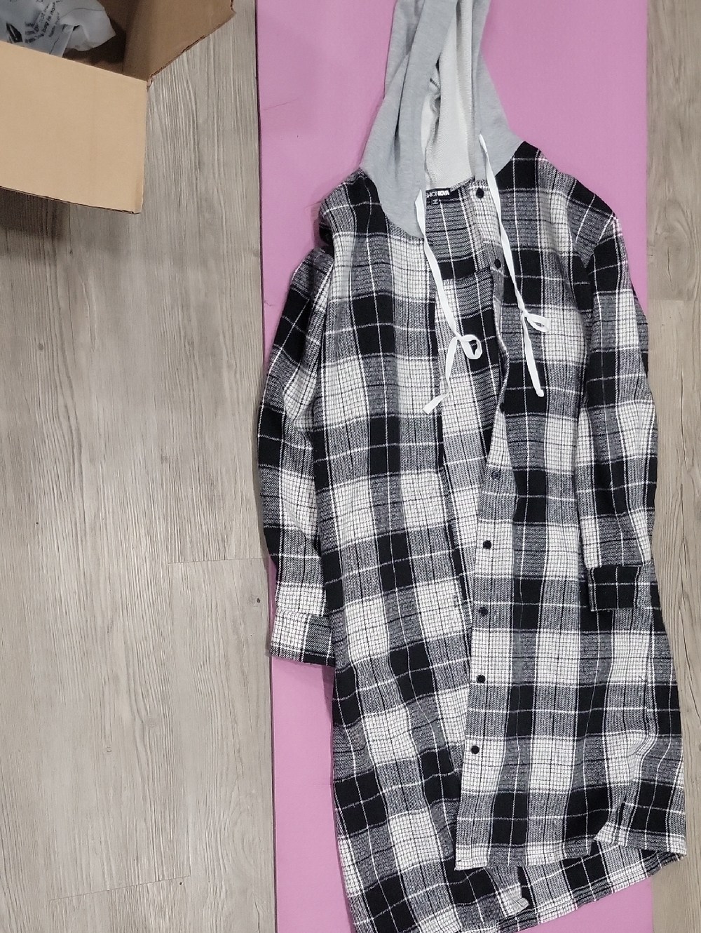 Black & White Plaid Hooded Button-Up Shacket